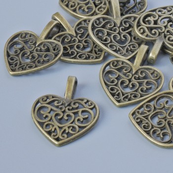 Pendant Finding 'Heart', dimensions 17.5×14 mm, hole size 3.3×2 mm, finish 12 pcs ± bronze metal color