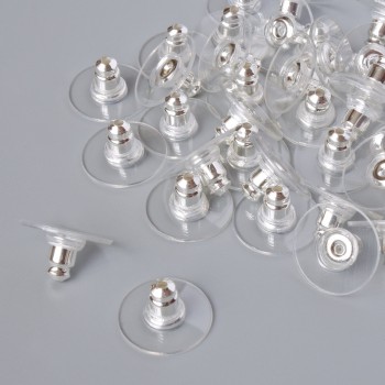 Earring backings, 12 mm diameter, pack of 42, silver-tone metal