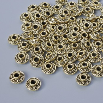 Bead insert findings, diameter 3×6.5 mm, hole diameter 1.9 mm, pack of 46 pcs, light-gold metal color