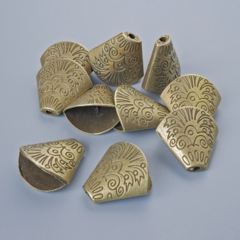 End caps for jewelry, 18x19 mm, 5x10 mm, hole diameter 2-3 mm, pack of 10, bronze-colored metal