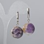 Amethyst Earrings with Natural Stone, Smooth Ball, 20 mm Diameter ±, 40 mm Length ±, English Clasp