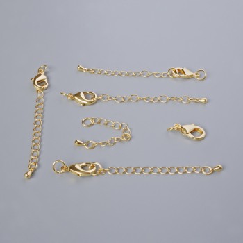 Carabiner clasp hardware, diameter 15×8 mm, with extension chain, length 5.5 cm, golden-tone metal color, 1 pc