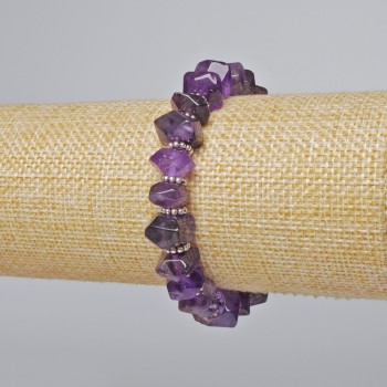 Amethyst Bracelet, natural gemstone, faceted rondelle, diameter 10×7 mm, length 18 cm ± (stretch) with metal inlays