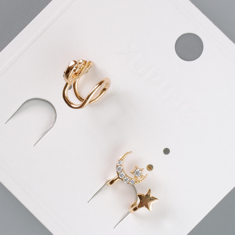 Xuping Ear Cuff with White Crystals, 8.5×14 mm, 18K Gold Plating