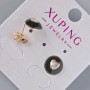 Heart Stud Earrings by Xuping with White Crystal and Black Enamel, 10 mm Diameter, 18K Gold Plating