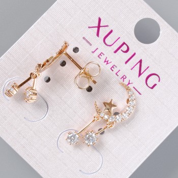 Stud Earrings 'Moon and Star' Xuping with White Crystals, diameter 11 x 8 mm, length 22 mm ±, 18K Gold Plating
