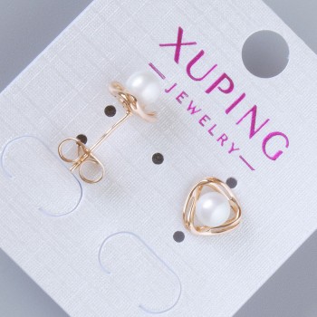 Xuping stud earrings with a white bead, 8.5 mm diameter, bead diameter 5 mm, ± 18K gold plating
