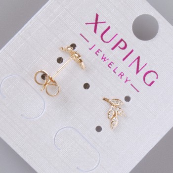 Stud Earrings 'Twig' Xuping with White Crystals, 9×5 mm diameter, ± 18K Gold Plating