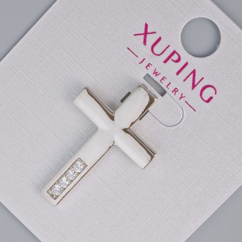 Pendant 'Cross' Xuping with white crystals, diameter 27×17.5 mm, 5 mm ± rhodium