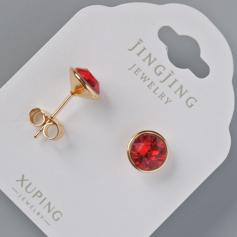 Xuping stud earrings with Swarovski crystals, red color, 9 mm diameter, 18K gold plating