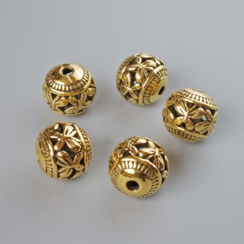Bead insert findings, 10x10.5 mm, hole diameter 1.9 mm, pack of 5, gold-tone metal color