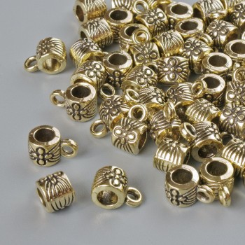 Bail Holder Findings, diameter 4x5 mm, bore diameter 1.4 mm, 2.7 mm, length 7.5 mm, packaging 60 pcs ± 20 g ± light-gold metal color