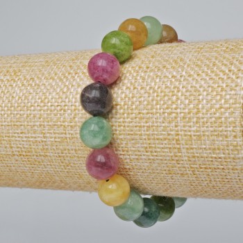 Bracelet with natural tourmaline, smooth beads, 10 mm diameter, 18 cm length +/- (stretch)