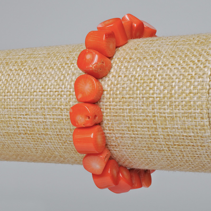 Orange Coral Bracelet, natural round seed beads (assorted, medium size), diameter 10mm, length 18cm ± (stretch)