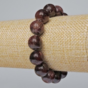 Garnet Bracelet, Natural Stone, Smooth Beads, 13 mm Diameter, 18 cm Length (Stretch)