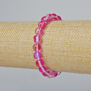 Opal glass bracelet with smooth beads, raspberry translucent chameleon color, 8 mm diameter, 18 cm length (stretch)