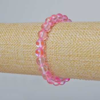 Bracelet with opal glass smooth beads, pink transparent chameleon color, 8mm diameter, 18cm length (stretch)
