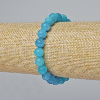 Aquamarine Bracelet with Natural Stone, Smooth Beads, Diameter 8.5 mm, Length 18 cm (Stretch)