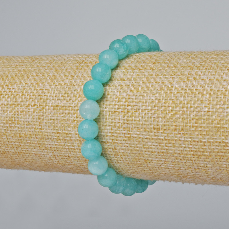 Amazonite Bracelet (Synthetic) Smooth Beads, 8 mm Diameter, 18 cm Length (Stretch)