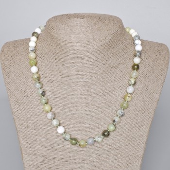 Green Opal Necklace, Natural Stone, Smooth Beads, 8 mm Diameter, 46-48 cm Length