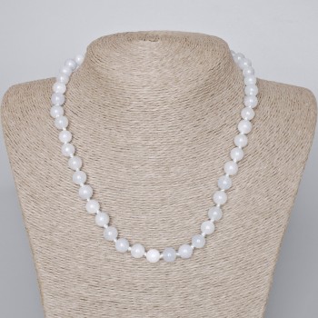 Aquamarine Necklace with natural stone, smooth beads, 8 mm diameter, 46–49 cm length