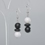Earrings with Shungite and White Agate (Synthetic) Smooth Bead, Rondelle, 10 mm diameter, approx. 45 mm length