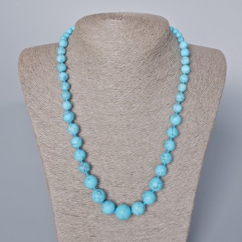 Turquoise Necklace (Pressed) with Smooth Beads That Gradually Increase in Size, Diameter 6–14 mm, Length 52–54 cm ±