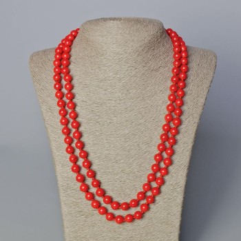 Long Coral Necklace (pressed) with smooth beads, 8.5 mm diameter, 120 cm length