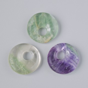 Donut-shaped pendant, natural fluorite stone, 18x5 mm, hole diameter 5 mm