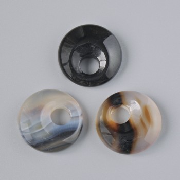 Donut Pendant (Bagel) Black Agate Natural Stone, diameter 18x5 mm +-, hole diameter 5 mm