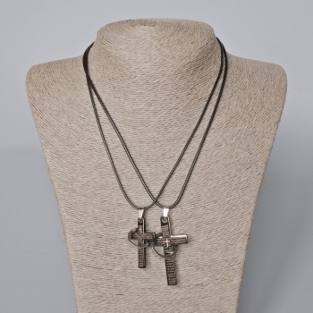 Matching pendants "Cross" with Black Enamel 51x30 mm, 37x22 mm, length 45–50 cm