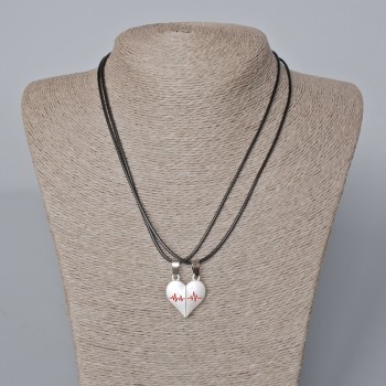 Pair Pendants 'Heart' on a Magnet, Red and White Enamel 24×22 mm + -, Length 45–50 cm+