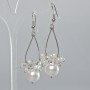 Earrings with Czech crystal and white bead, 11.5 mm diameter, 59 mm length
