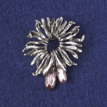 Accent brooch-pendant with pink crystals, silver-colored metal 42x37mm+