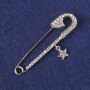 Brooch-pin with White Crystals, Silver-Colored Metal 71x18 mm+