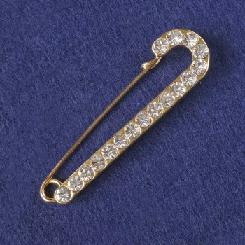 Brooch-pin with white crystals, golden metal 72x20mm+