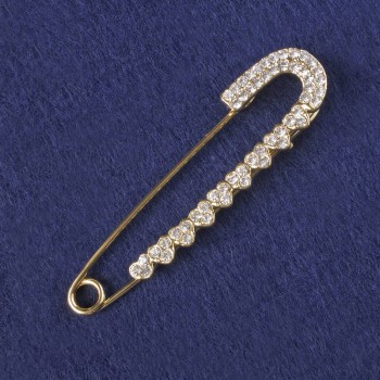 Brooch-pin with white crystals, gold-tone metal 72x18 mm+
