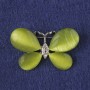 Butterfly Brooch with Olive Cat's Eye, White Crystals, Silver-Tone Metal 25x38mm+