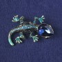 Exquisite 'Gecko' Brooch-Pendant with Blue Enamel, Blue Crystal, Blue Rhinestones, Gold-Tone Metal 31x50mm+