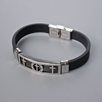 Men's bracelet with metal inlays, length 21 cm, thickness 10 mm (+/-), insert thickness 11.5 mm (+/-), rubber