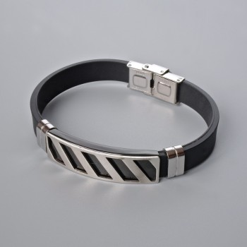 Men's bracelet with metal inserts, length 21 cm, thickness 10 mm ±, insert thickness 11.5 mm ±, rubber