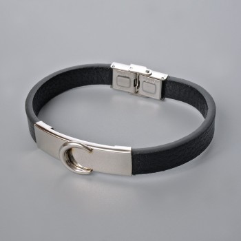 Men's bracelet with metal inserts, length 21 cm, thickness 10 mm ±, insert thickness 14 mm ±, black eco-leather