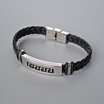 Men's bracelet with metal inlays, length 21 cm, thickness 9.5 mm (+/-), insert thickness 11 mm, black eco-leather