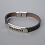 Men's bracelet with metal inlays, length 21 cm, thickness 10 mm (+/-), inlay thickness 12 mm (+/-), brown eco-leather