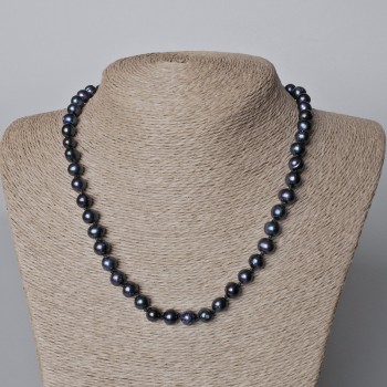 Necklace of Black River Pearls, diameter 8.5×7 mm, length 44–45 cm