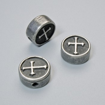 Bead-insert 'Cross', 10x4 mm, 5 mm +/-, hole diameter 1.8 mm, dark-silver metal color, 1 pc