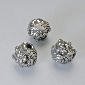 Bead-insert 'Dragon', 10×10 mm diameter ±, hole diameter 2.4 mm, silvery metal color, 1 piece