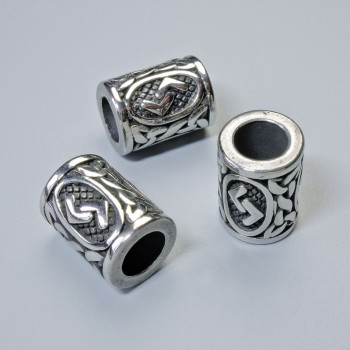 Bead finding 'Norse Rune', diameter 13x10mm ±, hole diameter 6mm, silver-colored metal, 1 pc