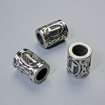 Bead finding 'Nordic Rune', diameter 13x10 mm, hole diameter 6 mm, silver-colored metal, 1 pc