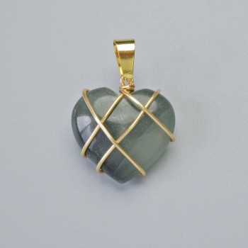 Pendant 'Heart' Heliotrope Jasper in Golden Weave Setting, diameter 20x20 mm +/-, length 30 mm+